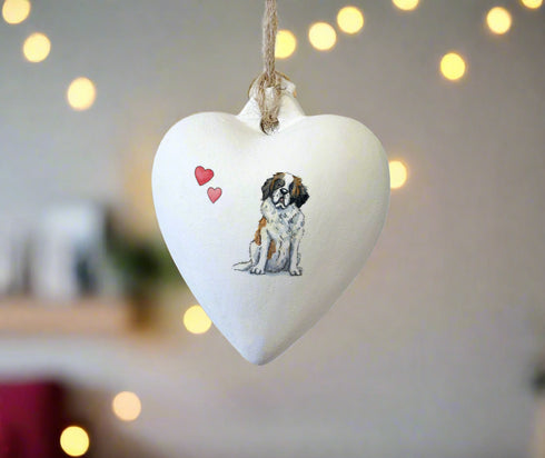 St Bernard Ceramic Heart Bauble